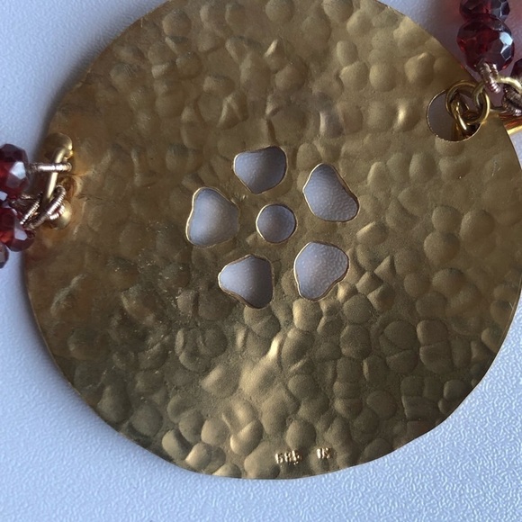 14KT Hammered Gold & Diamond Pendant 3 Strand Raw Ruby Bead Necklace - Picture 10 of 11